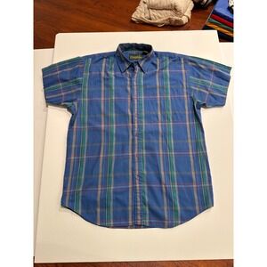 Crossbow Plaid Short Sleeve Button Up Shirt‎ Men Blue Green Yellow Red. Size L